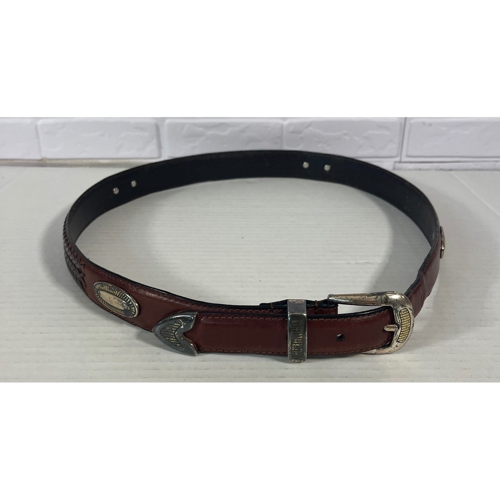 Fossil Belt Mens 36 Brown Western Braided Leather Concho‎